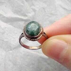 Silver Moss Agate Gemstone Ring Size 5.5 Bezel Set Vintage Hand Crafted